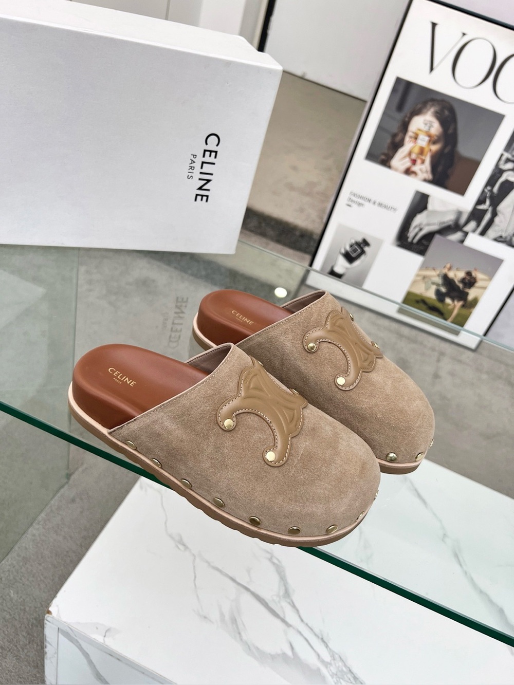 Celine NWT Tan Suede Mules